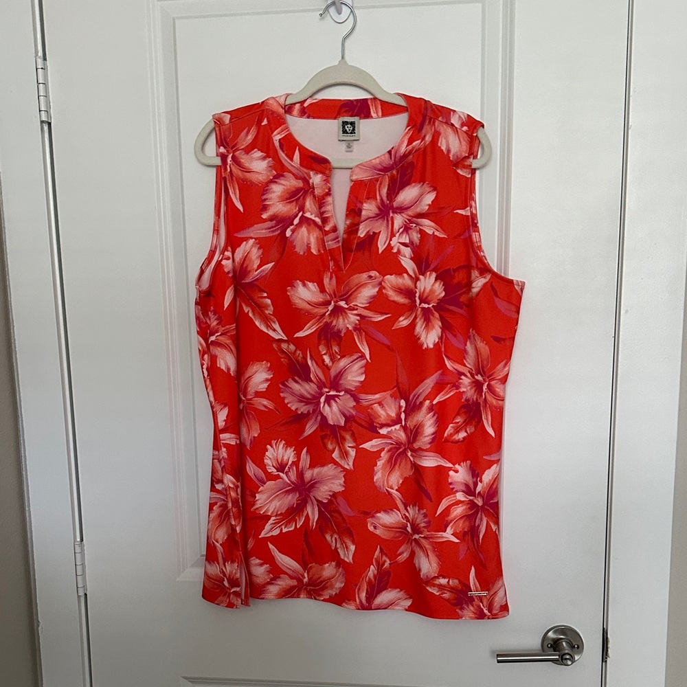Anne Klein Red and Pink Floral Blouse